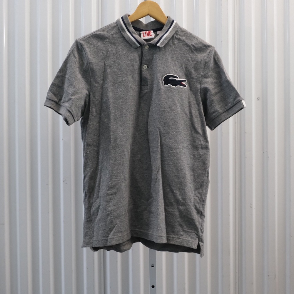 Lacoste LIVE Mens Gray Short Sleeve Oversized Logo Polo Shirt Size Small